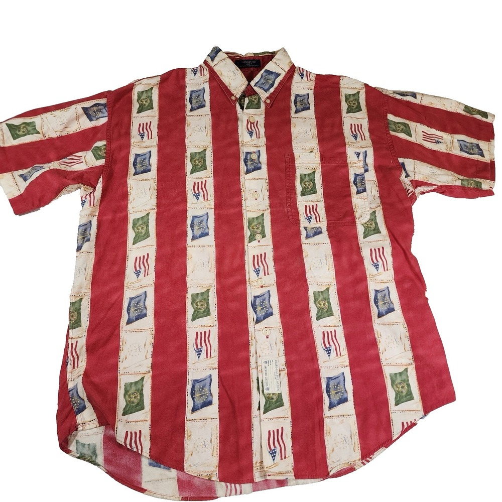 VTG Chaps Ralph Lauren Mens L Short Sleeve Button Down Shirt Americana